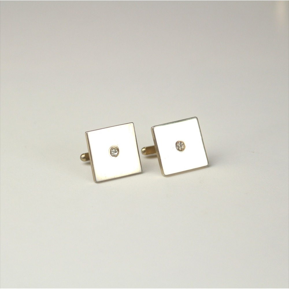 Mens Cufflinks Clear Rhinestone Gold Tone Cufflinks Rectangle - Picture 5 of 6